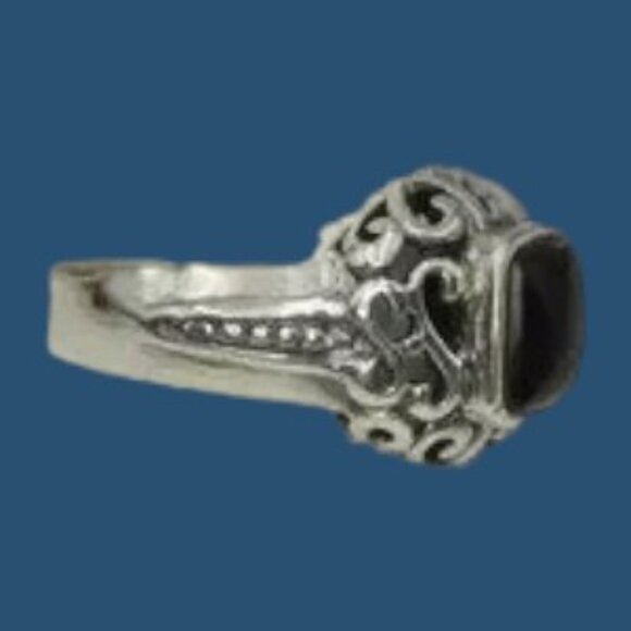 Vintage FAS Onyx Signet Sterling Silver Ring 925 - Picture 4 of 8